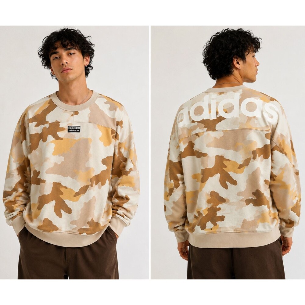 Adidas Originals R.Y.V. Brown Beige Camouflage Crewneck Sweatshirt Men's 2XL